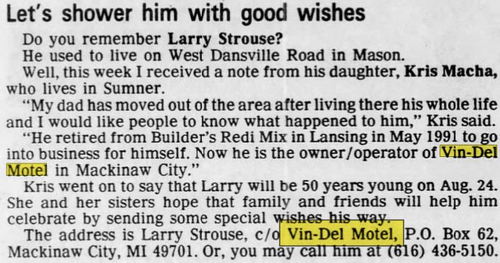 Vindel Motel - Aug 1994 Larry Strouse Update